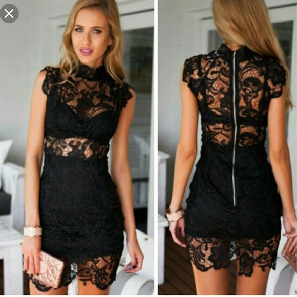 ⭐️BRAND NEW⭐️ HOLIDAY BLACK LACE MINI DRESS🎉 - Picture 2 of 7